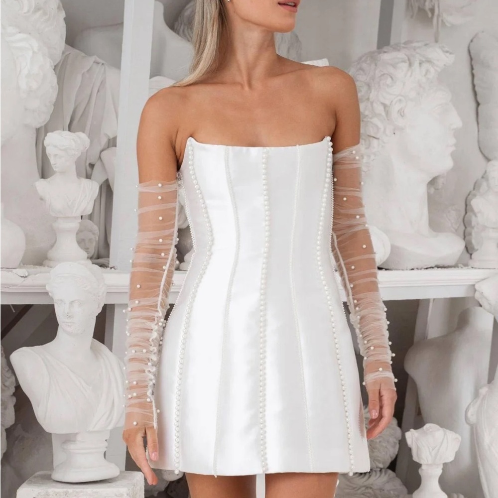 White Strapless Pearl Dress